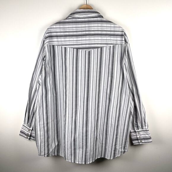 Wrangler VTG Mens Shirt 2XL White Gray Striped Pearl Snap Western Cowboy Rodeo - Picture 3 of 6
